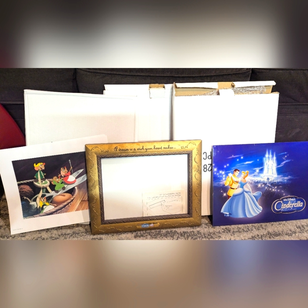 Vintage Disney Cinderella Framed Art Print Lithograph Set Of 4